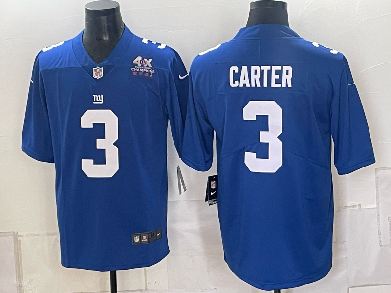 Men New York Giants #3 Carter blue Nike 2026 NFL Game Jersey 09310014